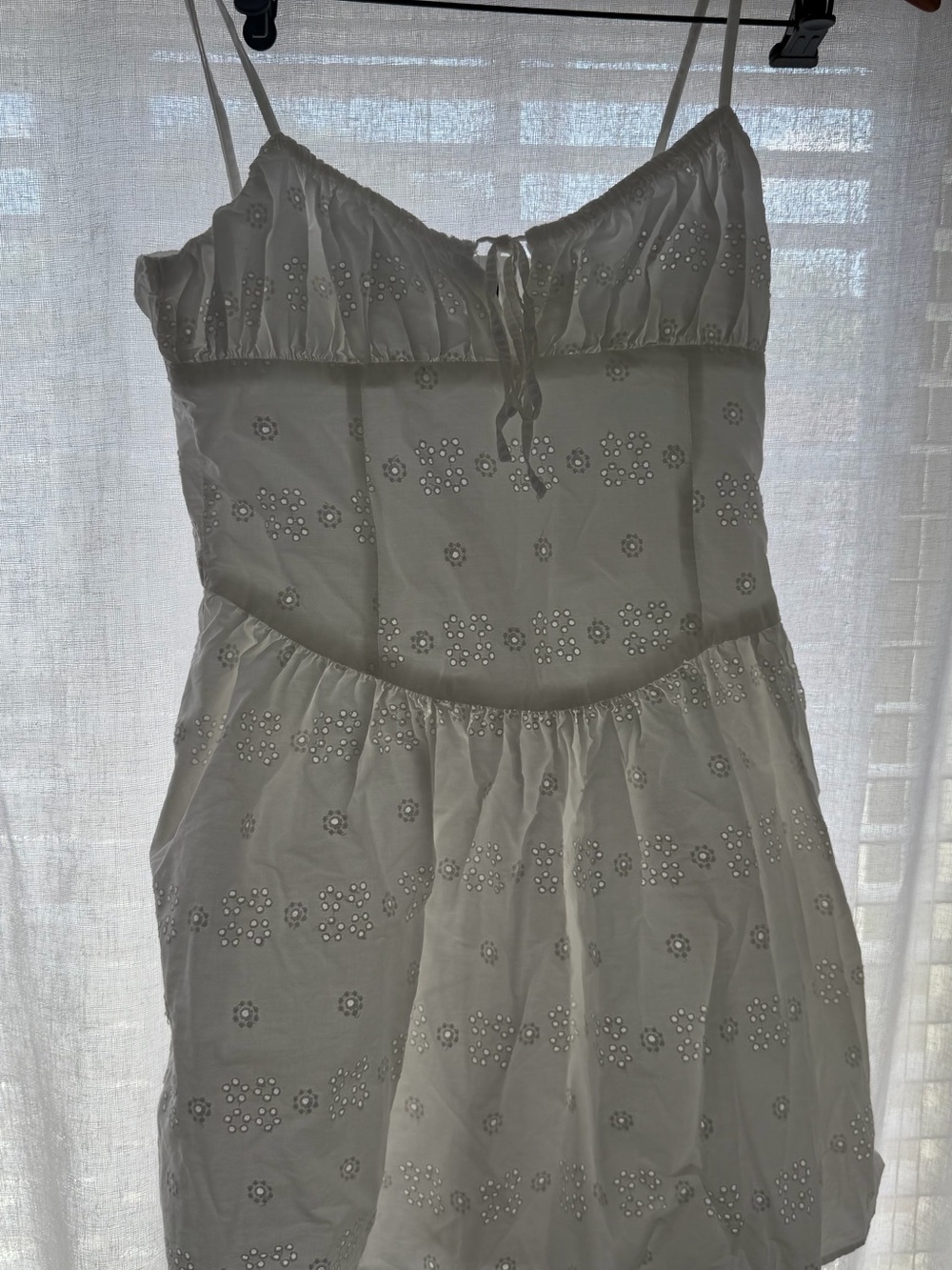 Zara White Eyelet Spaghetti-Strap Mini Dress